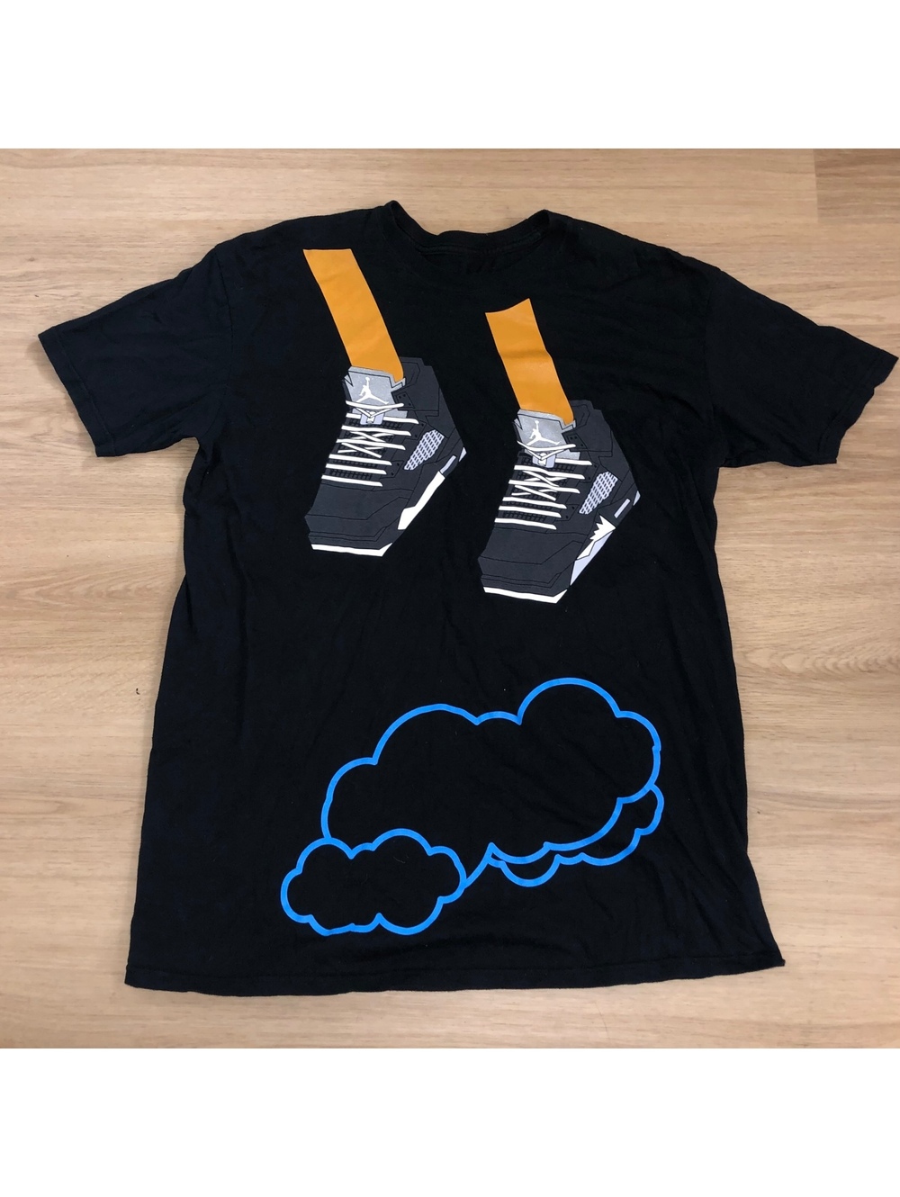 NIKE AIR JORDAN RETRO WOLF GREY SNEAKER SHOES CLOUD TEE T SHIRT BLACK MENS XL